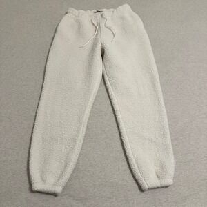 Gilly Hicks Women Cream Sherpa Fleece Joggers Faux Fur Sweatpants Medium
